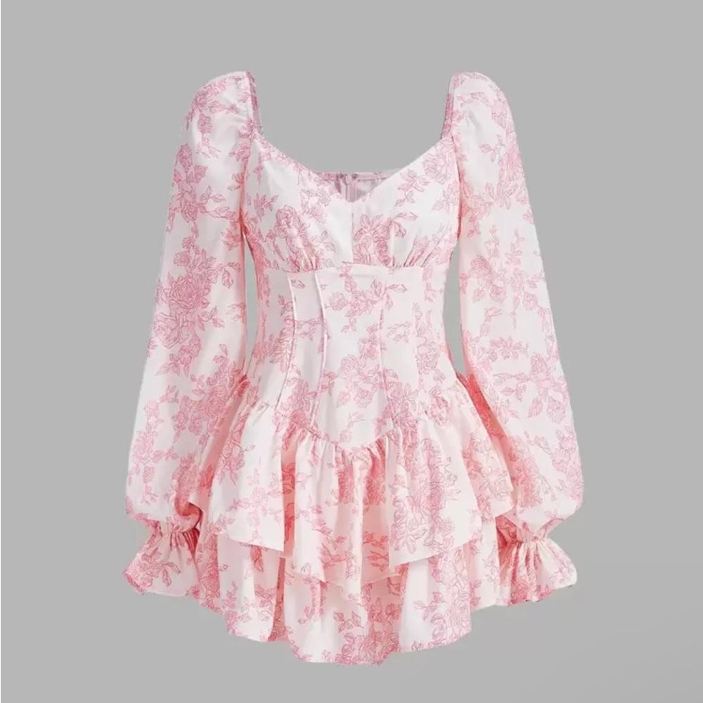 Floral Pink Long Sleeve Dress